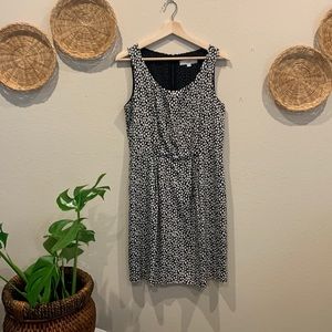 LOFT sleeveless white dots black dress
